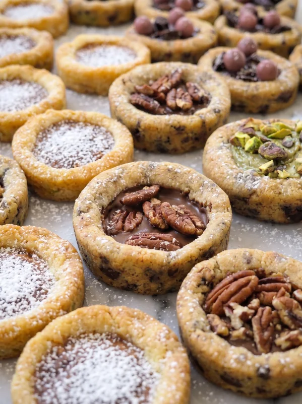 Cookies garnis de chocolat, noix de pécan et pistache
